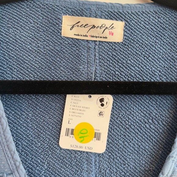 Free People Wonderstruck Vest Sz large cropped crochet blue boho new nwt cowgirl - Picture 9 of 12